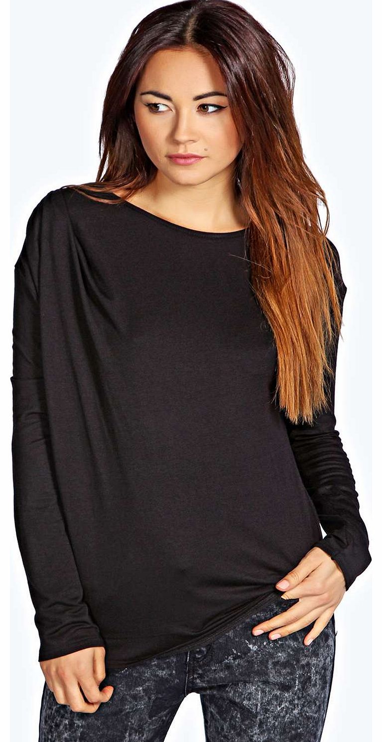 boohoo Faith Drape Front Long Sleeve Top - black azz18698