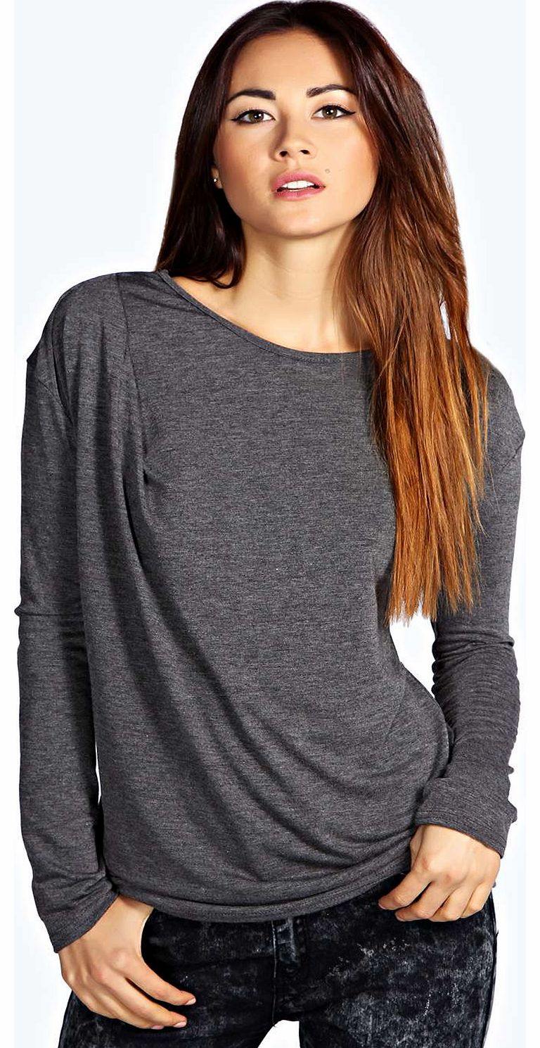 boohoo Faith Drape Front Long Sleeve Top - charcoal