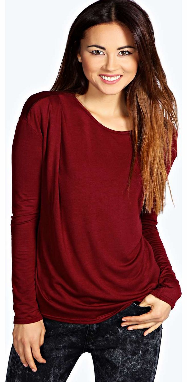 boohoo Faith Drape Front Long Sleeve Top - wine azz18698