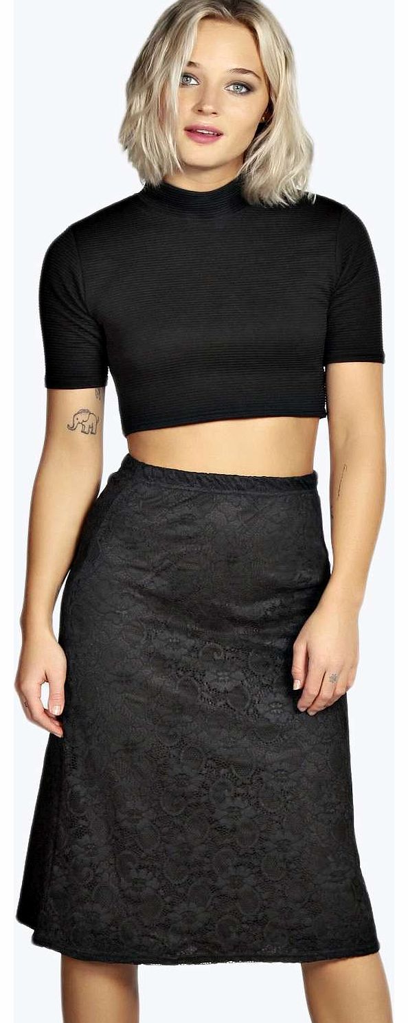 Farah Lace A Line Midi Skirt - black azz19117