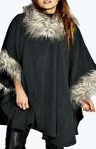 boohoo Faux Fur Trim Cape - bottle azz14289