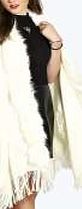 boohoo Faux Fur Trim Tassel Edge Cape - white azz13405