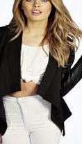 boohoo Faux Leather Sleeve Blazer - black azz08057