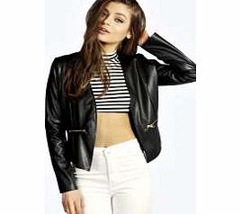 boohoo Faux Leather Zip Pocket Blazer - black azz08892