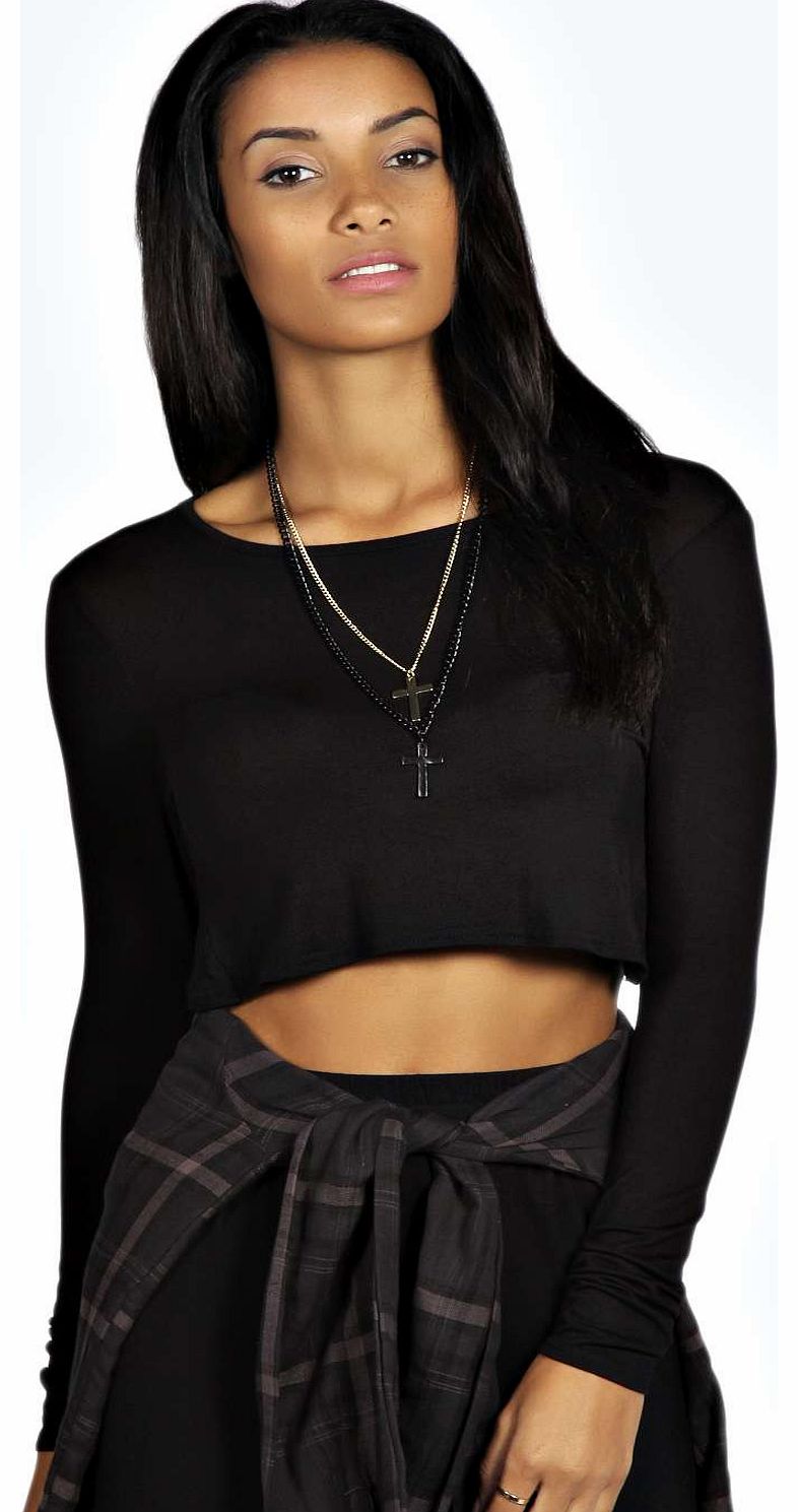 boohoo Faye Cross Back Drape Crop Top - black azz18360