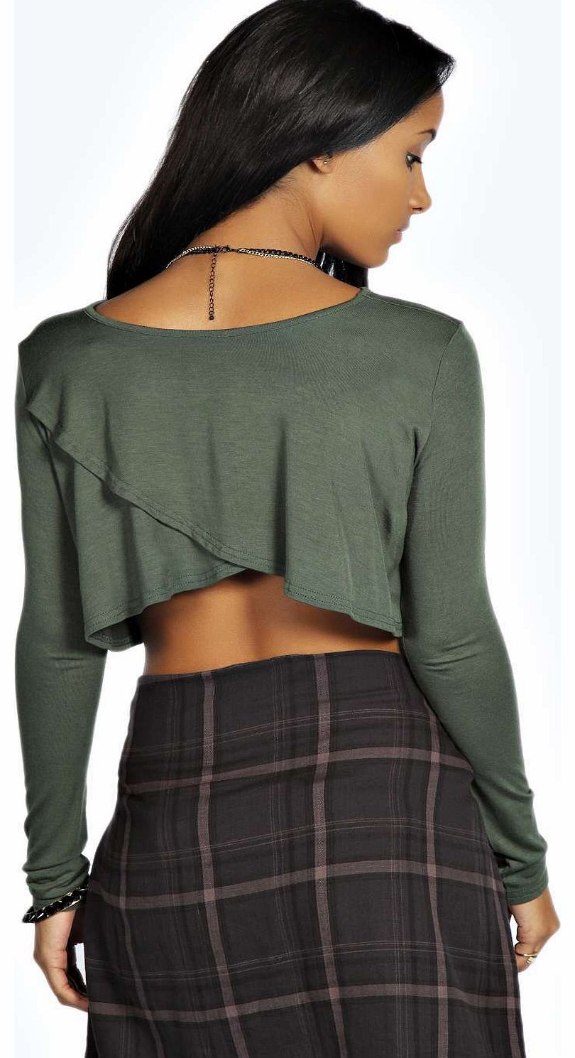 boohoo Faye Cross Back Drape Crop Top - khaki azz18360