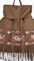boohoo Faye Fringed Embroidered Rucksack - tan azz09915