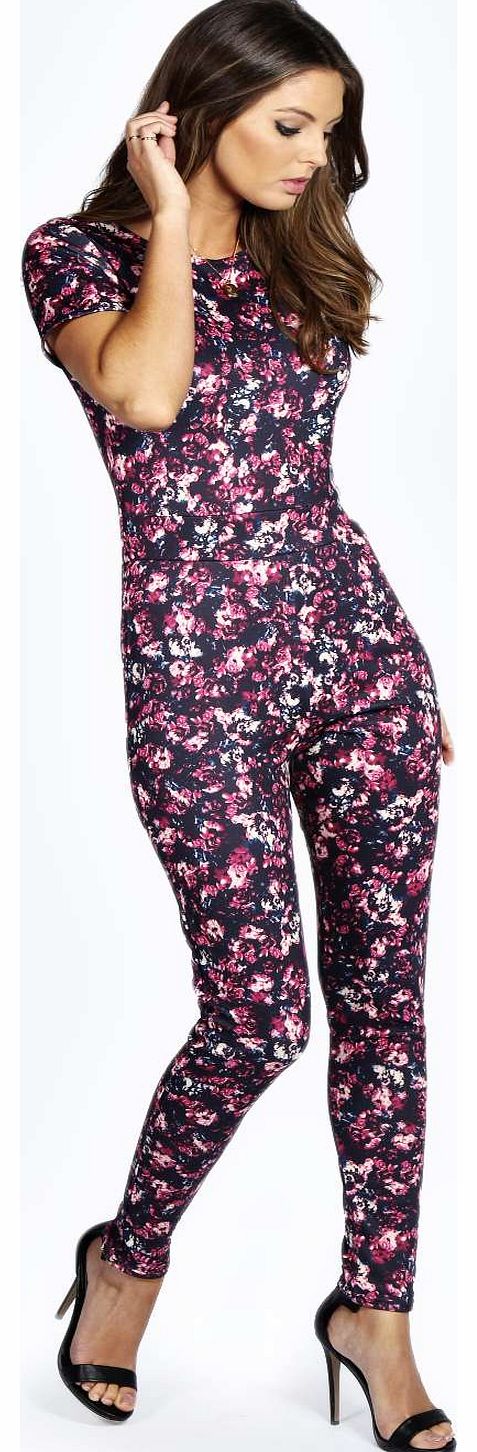 boohoo Fiona Floral Print Short Sleeved Jumpsuit -