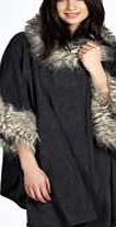 boohoo Fleece Wrap With Faux Fur Collar - grey azz23105