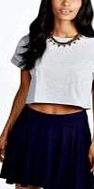 boohoo Flippy Jersey Skater Skirt - navy azz43249