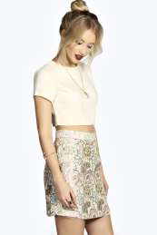 boohoo Floral Jacquard Mini Skirt - pink azz21748