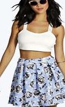 boohoo Floral Print Box Pleat Skater Skirt - blue