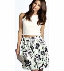 boohoo Floral Print Box Pleat Skater Skirt - mint