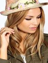 Floral Straw Trilby With Rose Garland - natural