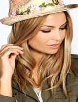 boohoo Floral Straw Trilby With Rose Garland - natural