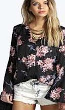 boohoo Fluted Kimono Sleeve Blouse - black azz16482