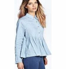 boohoo Frankie Button Through Denim Peplum Shirt -