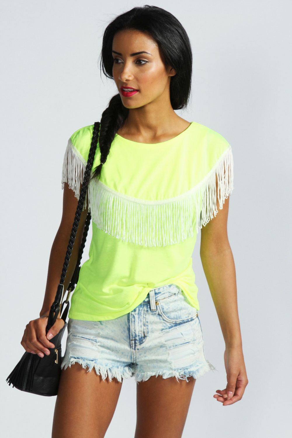 boohoo Freya Contrast Tassel T-Shirt - neon-lime