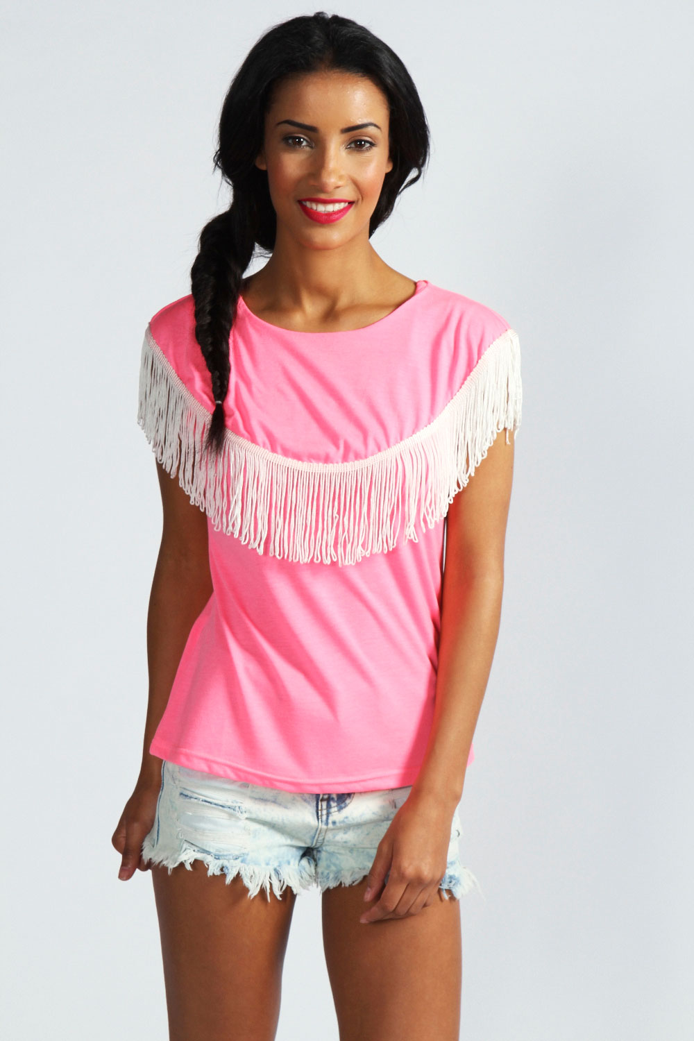 boohoo Freya Contrast Tassel T-Shirt - neon-pink