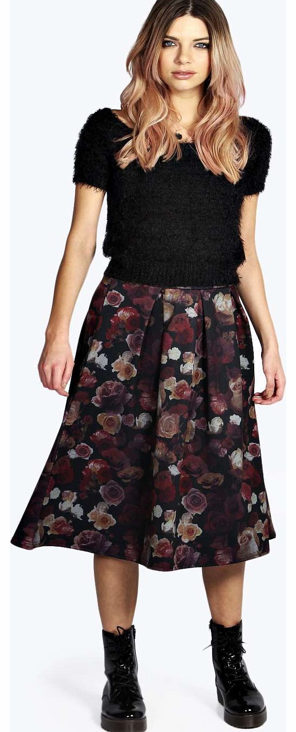 boohoo Freya Floral Print Box Pleat Midi Skirt - multi