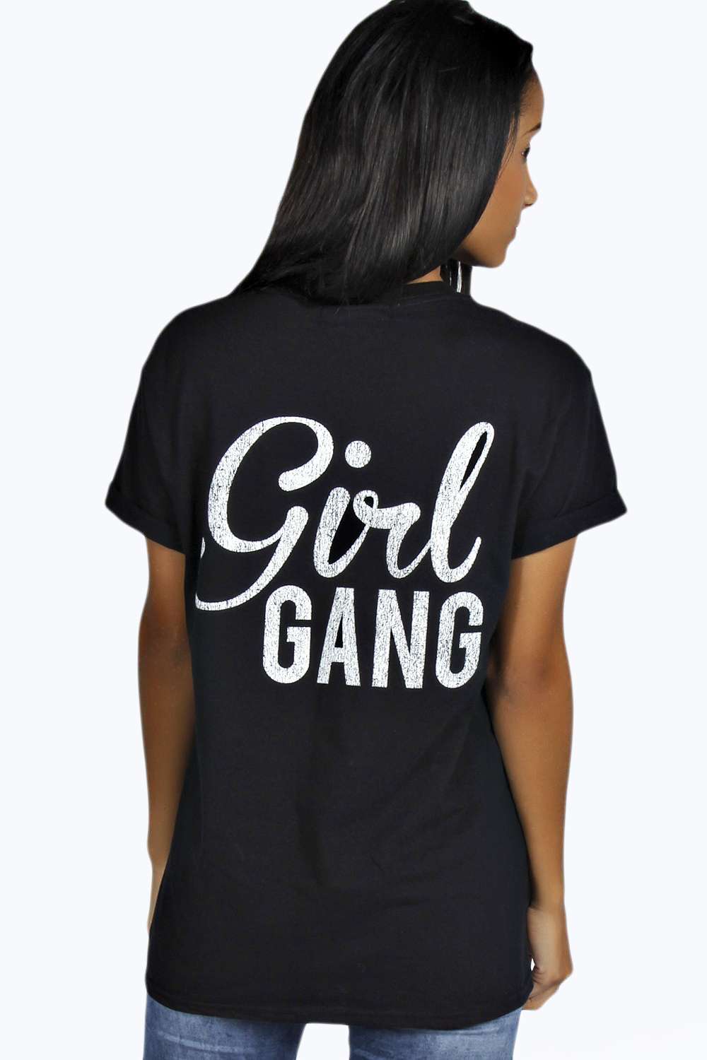 boohoo Freya Girl Gang Slogan Tee - black azz17925