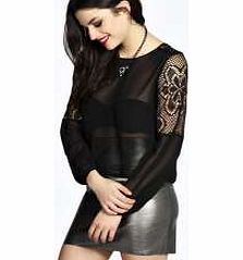 Freya Lace Panel Tie Back Blouse - black azz20290