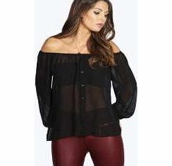 boohoo Freya Off The Shoulder Sheer Button Blouse -