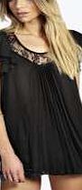 boohoo Frill Sleeve Pleat Detail Lace Trim Blouse -