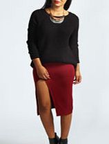 boohoo Front Thigh Split Midi Skirt - wine azz41171