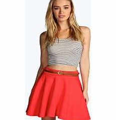 boohoo Full Circle Belted Skater Skirt - coral azz09942