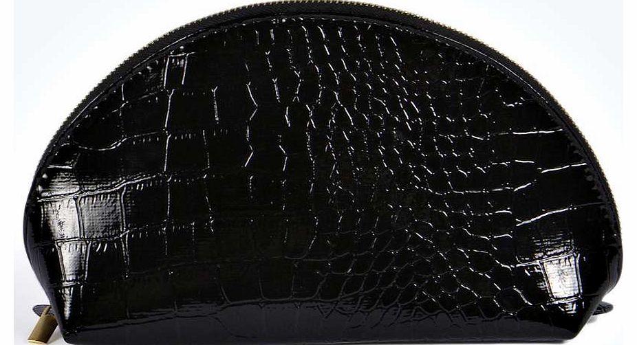 boohoo Gaby Mock Croc Large Make Up Wash Bag - black