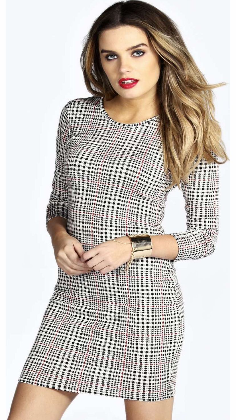 boohoo Gemma Dogtooth Print Bodycon Dress - multi