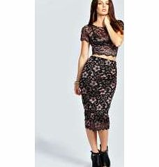 boohoo Gemma Scallop Lace Midi Skirt - bronze azz24027