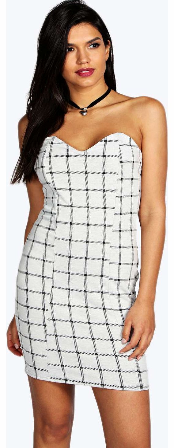 boohoo Geo Checked Bandeau Bodycon Dress - grey azz16067