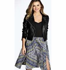 boohoo Geo Chevron Split Front Midi Skirt - multi