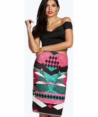 boohoo Geo Print Scuba Midi Skirt - plum azz16773