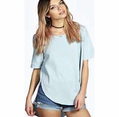 boohoo Georgina Denim Split Side Woven Tee - blue