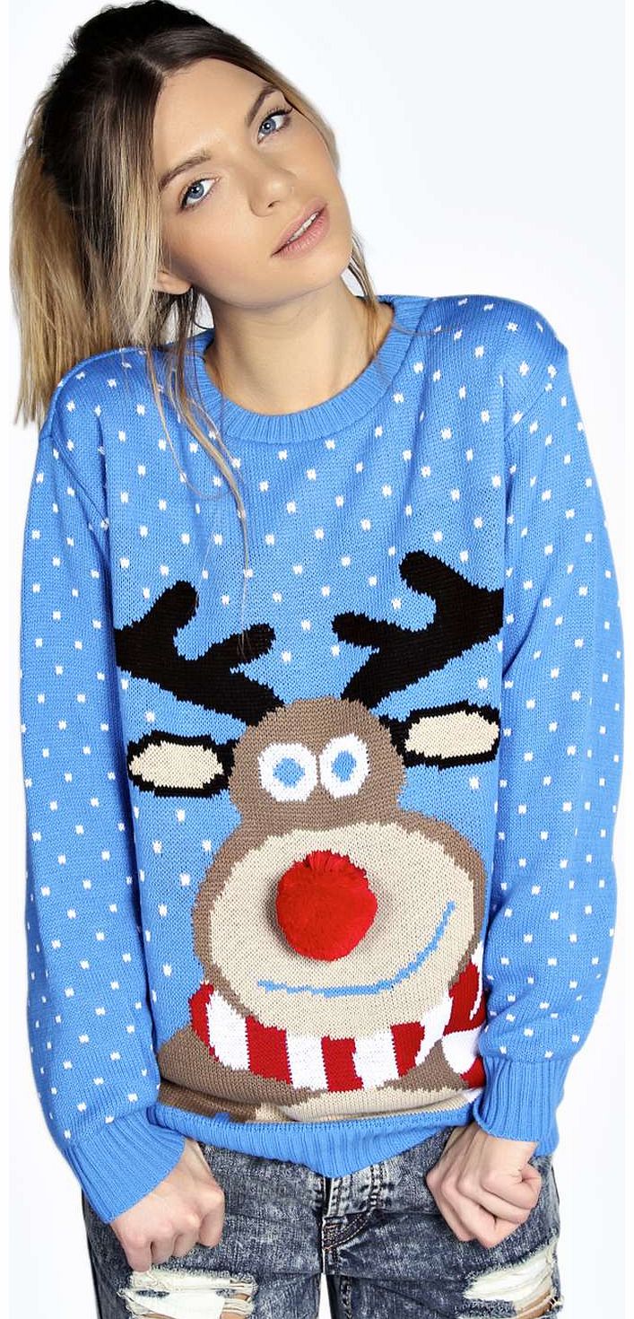 boohoo Gill Reindeer Pom Pom Jumper - blue azz14839