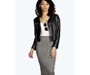 boohoo Gingham Check Midi Skirt - black azz10849
