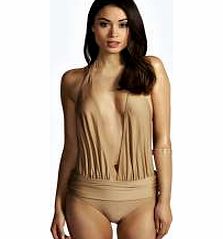 boohoo Glamour Plunge Swimsuit - gold azz17530