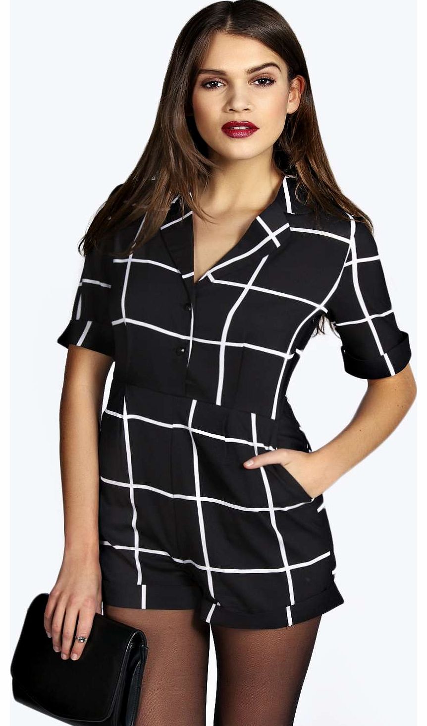 Grace Grid Check Pyjama Style Playsuit - black