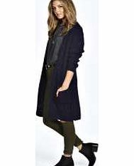 boohoo Grace Long Cable Knit NEP Cardigan - navy azz21519