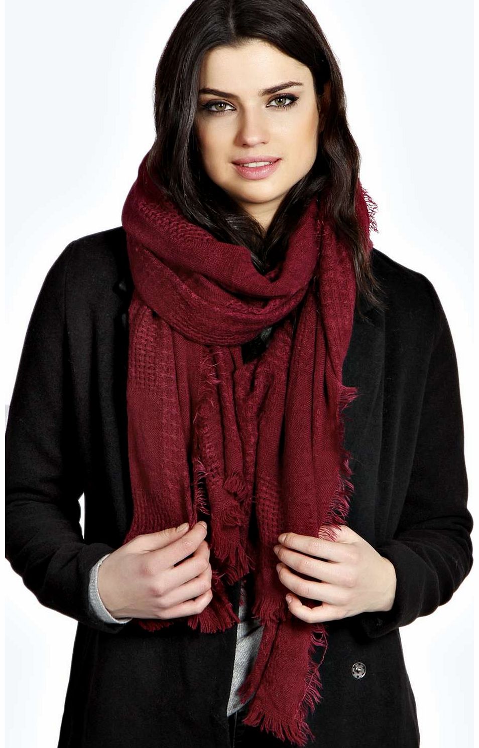 Grace Stitch Detail Oversize Scarf - plum azz14724