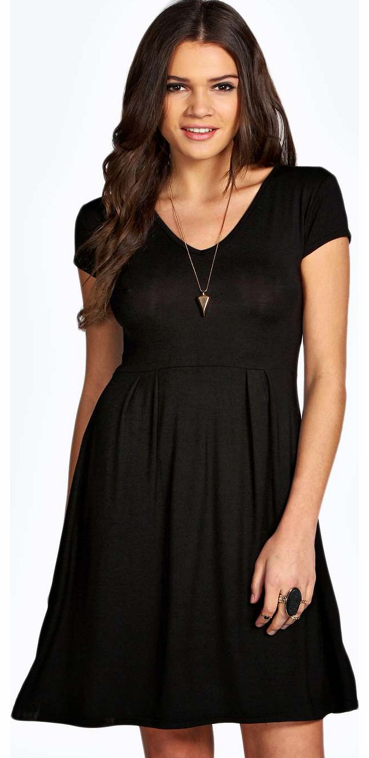 boohoo Grace V Neck Skater Dress - black azz15481