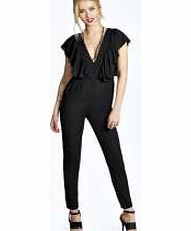 Gracie Crepe Frill Detail V Neck Jumpsuit -