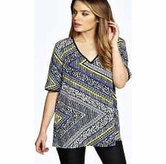 boohoo Gracie Geo Chevron V Neck Woven Tee - multi