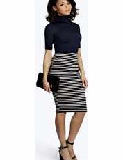 boohoo Grey Marl Stripe Midi Skirt - grey azz10403