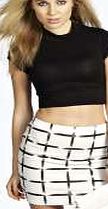 boohoo Grid Print Textured Mini Skirt - white azz09818