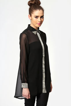 boohoo Hailey Polka Dot Contrast Placket Blouse Female