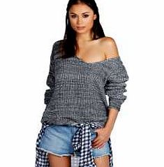 boohoo Hannah Oversized V Neck Marl Knit Jumper - black